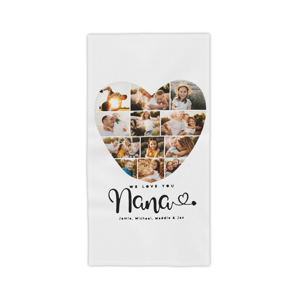 Nana We Love you Hearts Modern Photo Collage Kitchen Towel - alternate angle 1, merchandise